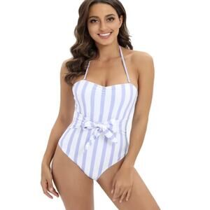 Vertical Violet Striped Knot Front Tube Top One Piece Halter Size XL